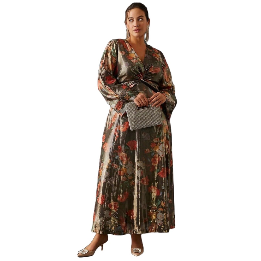 Anthropologie Caballero Deep V-Neck Maxi Dress